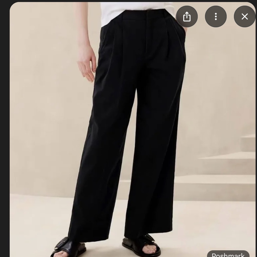 Banana Republic Explorer Nouve Wide Leg Pleated Pants Black 12‎ Cotton
